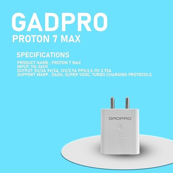 gadpro proton 7 max super fast charger adapter with output (usb + type c) gadpro proton 7 max super fast charger adapter with output (usb + type c)