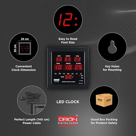 orion digital red led rectangle wall clock 3000 with temperature display orion digital red led rectangle wall clock 3000 with temperature display