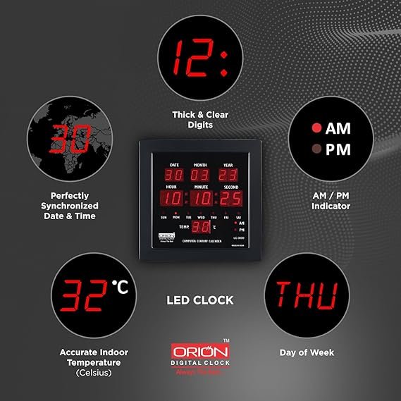 orion digital red led rectangle wall clock 3000 with temperature display orion digital red led rectangle wall clock 3000 with temperature display